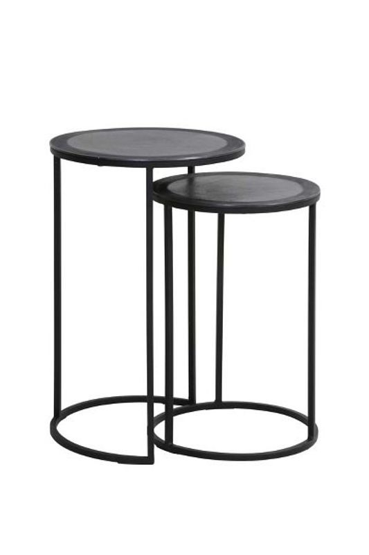 Side table S/2 Ø40x45+Ø49x50,5 cm TALCA raw lead+antiq lead