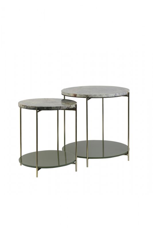 6758976 - Side table S/2 Ø42x45+Ø52x50 cm BESUT marble green+gla