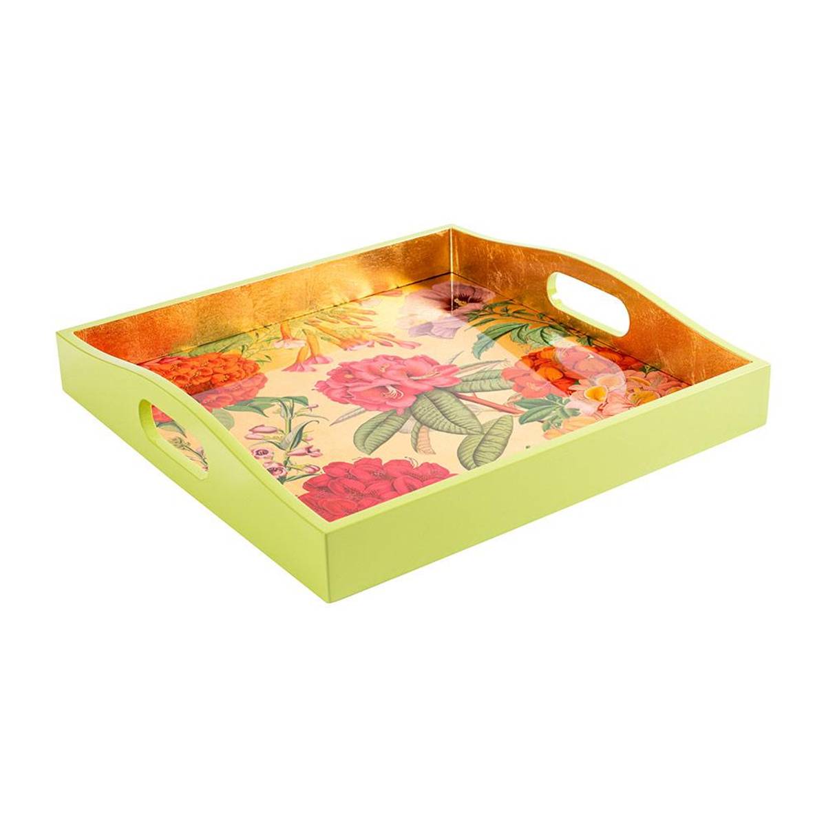 Jefferson's Garden Study Lacquer Square Tray in Gold