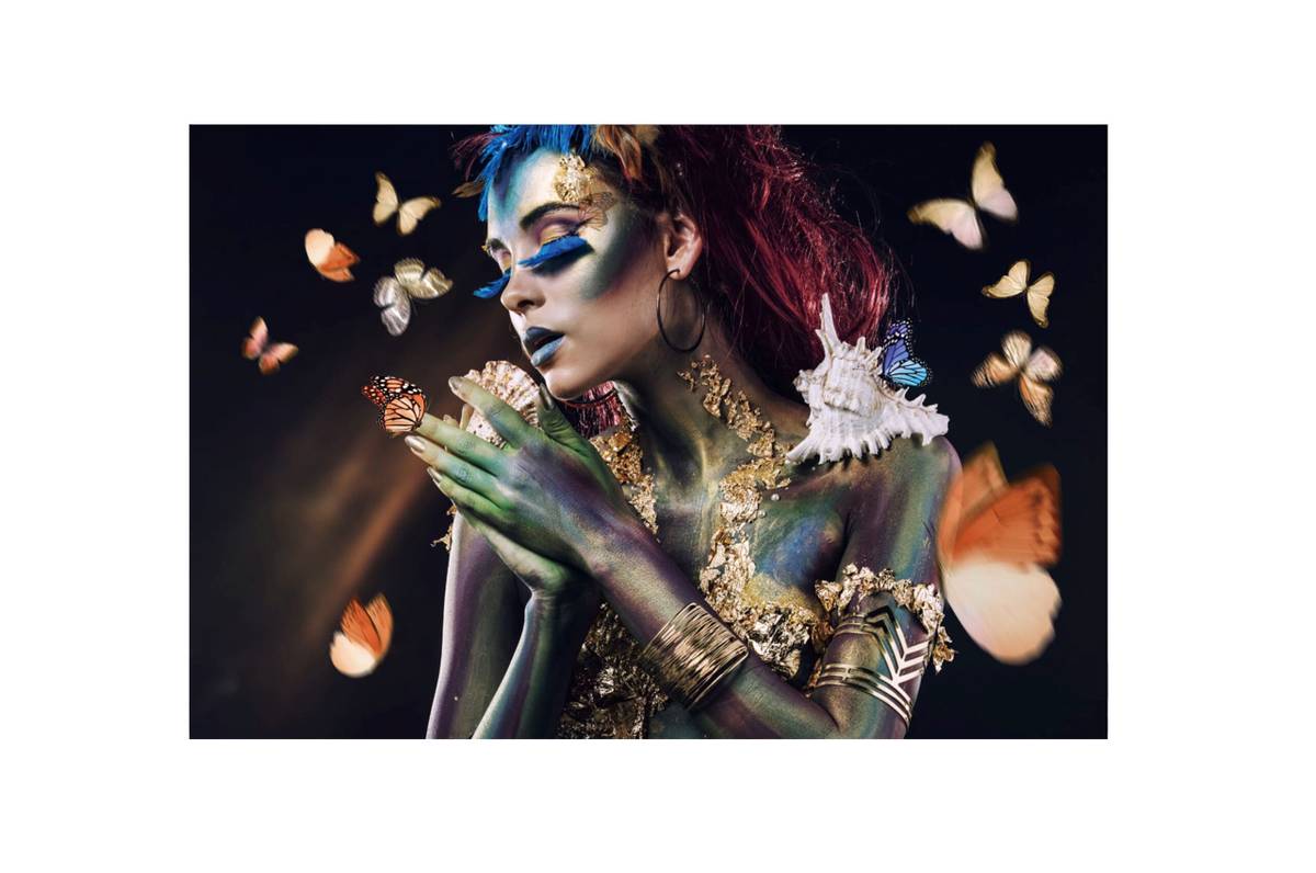  Glass picture butterfly lady 90cm x 150cm  Varenr. 10058 