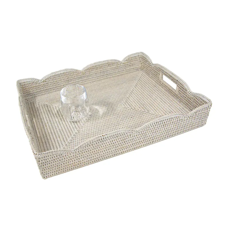 Rattan Scalloped Large Tray in Cream - brett i kurv SKU: HTR103