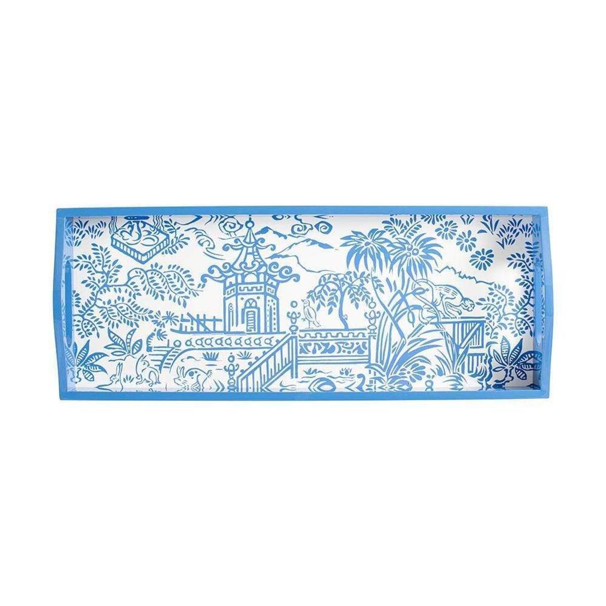 Pagoda Toile Lacquer Bar Tray in Blue - 1 Each Caspari SKU: 1534