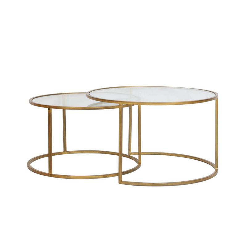DUARTE glass-gold Coffee table S/2 Ø65x39+Ø75x44 cm  