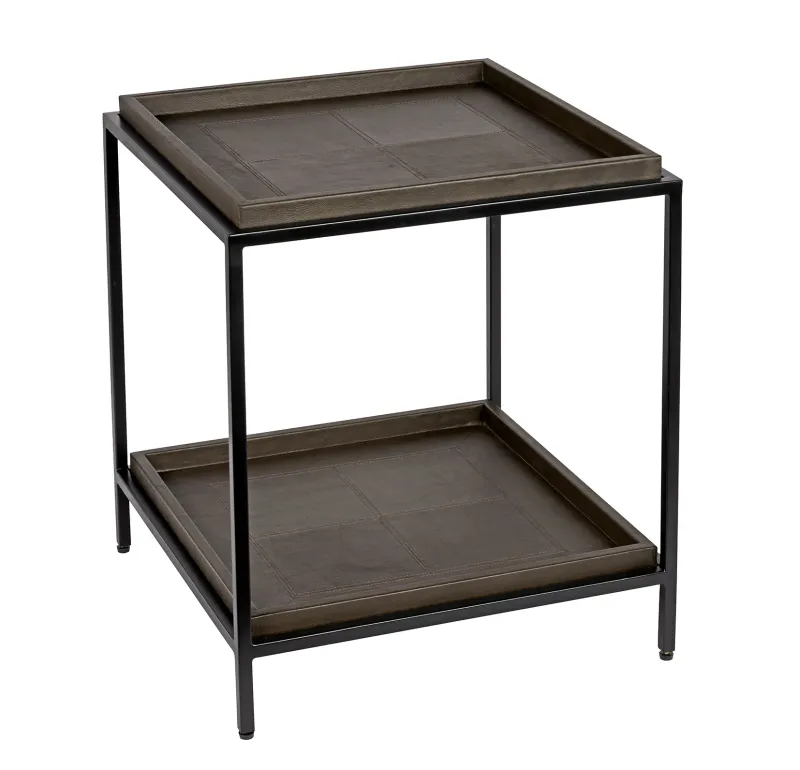 Sidebord black frame 50cm x 50cm x 55cm Brown Leather