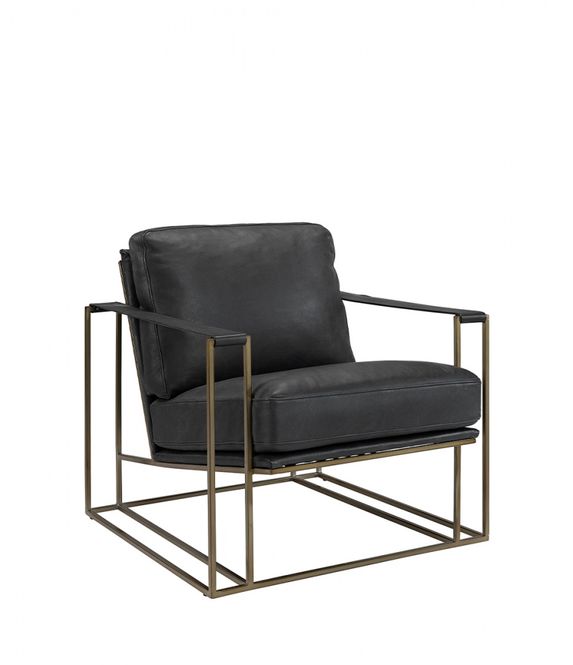Hovedbilde BELLAGIO Lenestol Skinn Svart Brass
